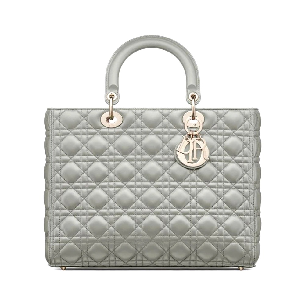 TÚI Dior Women Large Lady Dior Bag Gray Cannage Lambskin