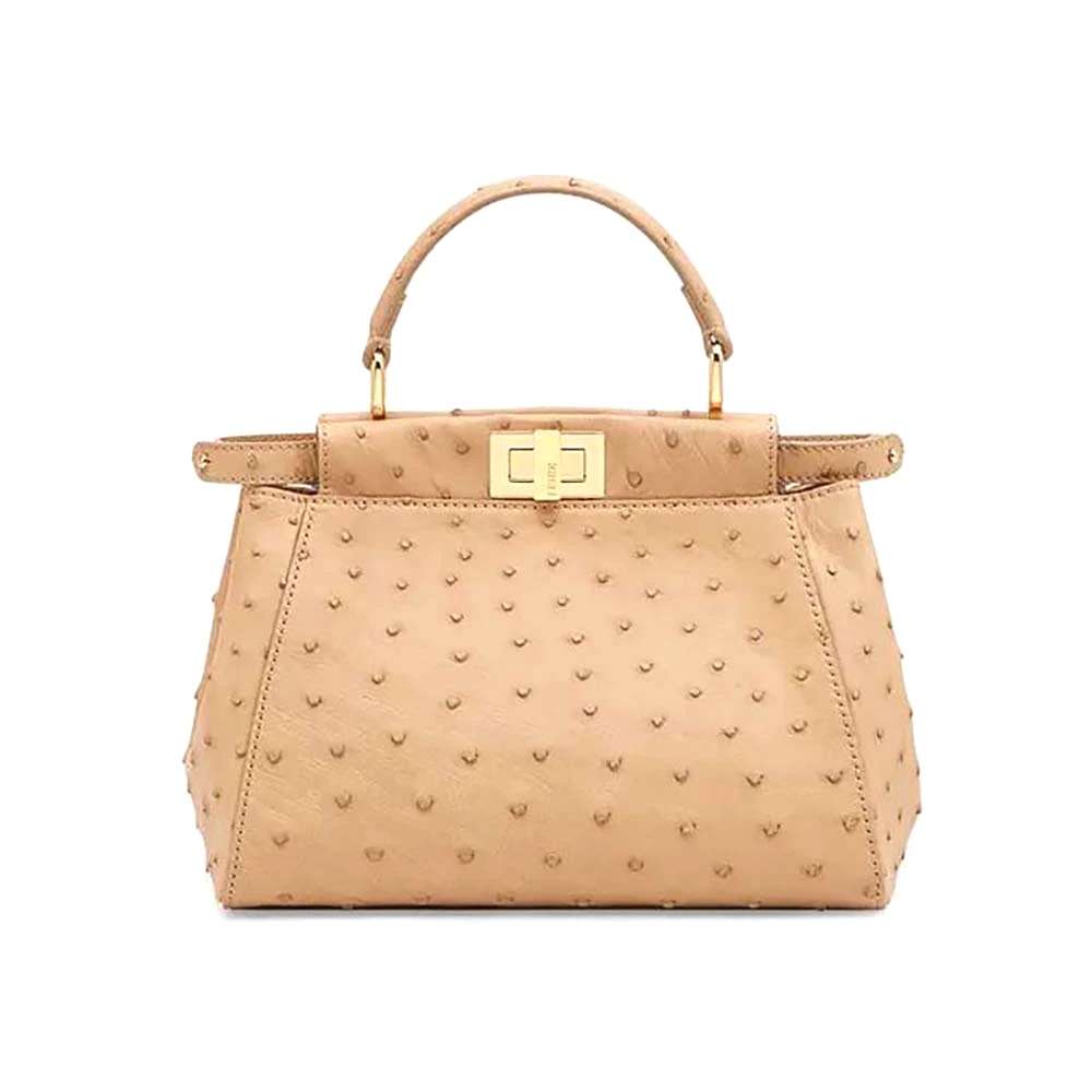 TÚI Fendi Women Peekaboo Iconic Mini Brown Ostrich Bag
