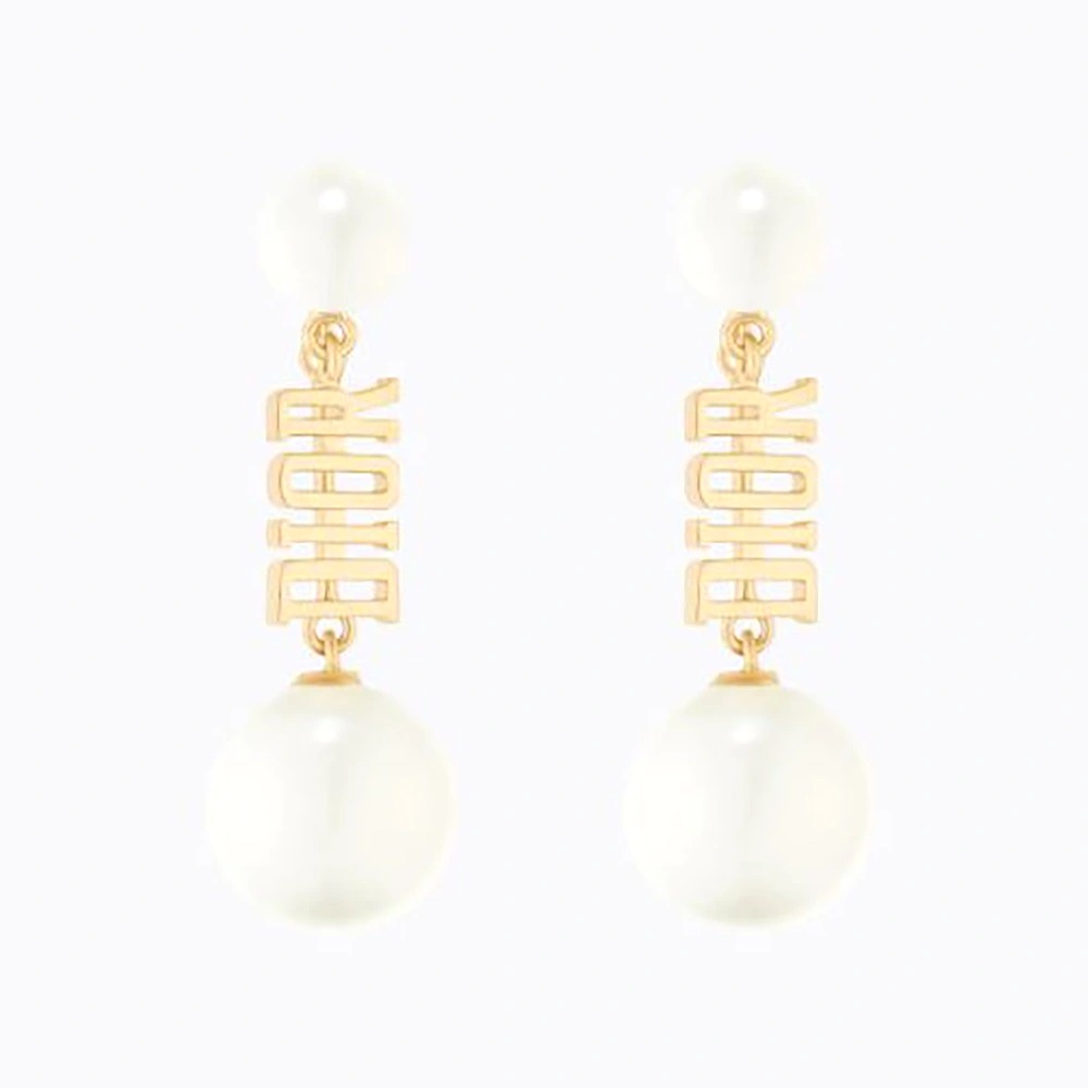 Bông tai Dior Women Earrings Gold-Finish Metal and White Resin Pearls