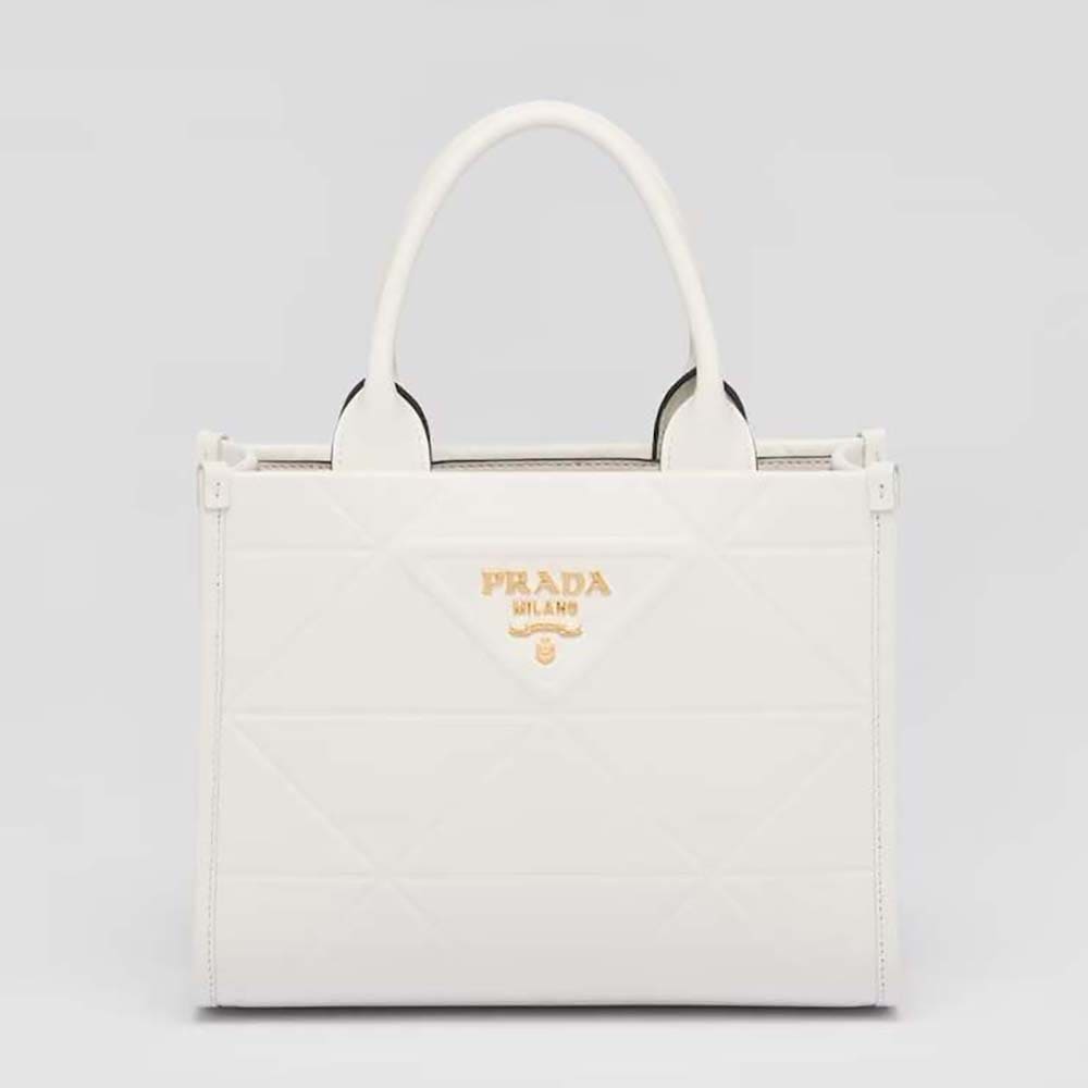 TÚI Prada Women Mini Prada Symbole Leather Bag with Stitching-White