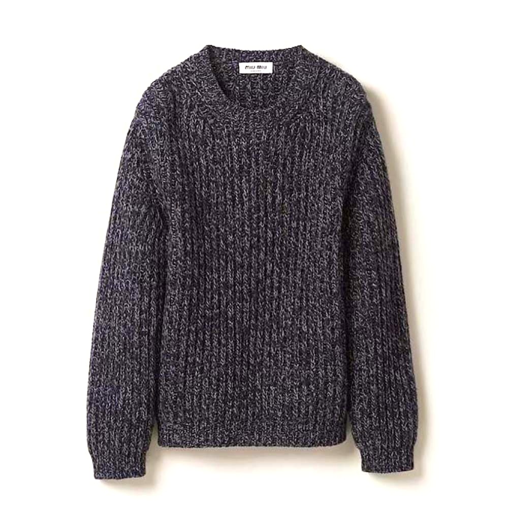 ÁO Miu Miu Women Wool Sweater with Knit Logo Patch-Blue