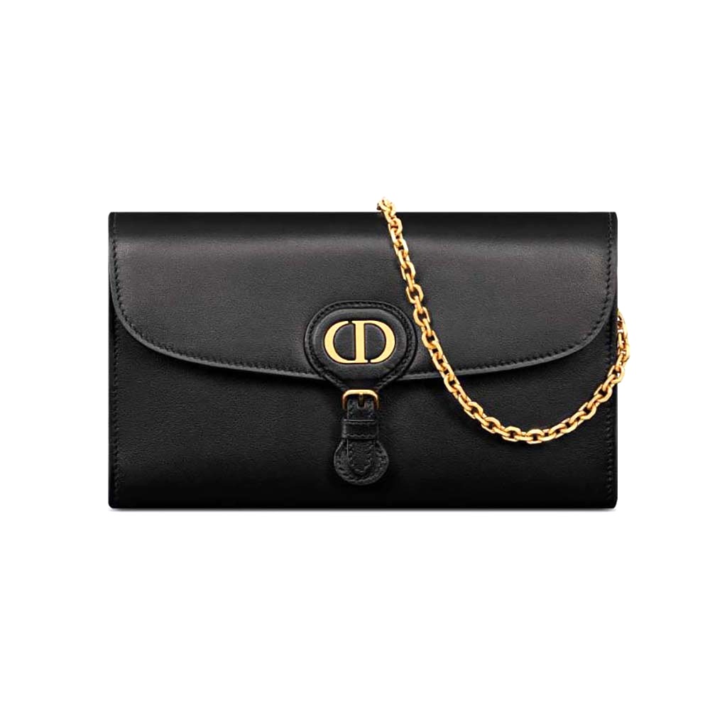 TÚI Dior Women  Bobby East-west Pouch with Chain Black Smooth Calfskin