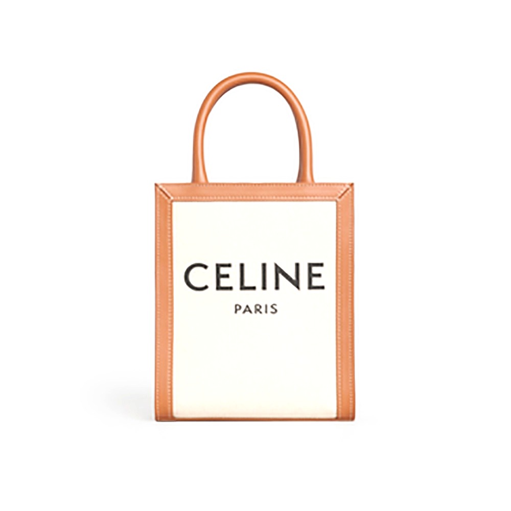 TÚI Celine Women Mini Vertical Cabas Celine in Textile with Celine Print and Calfskin-White