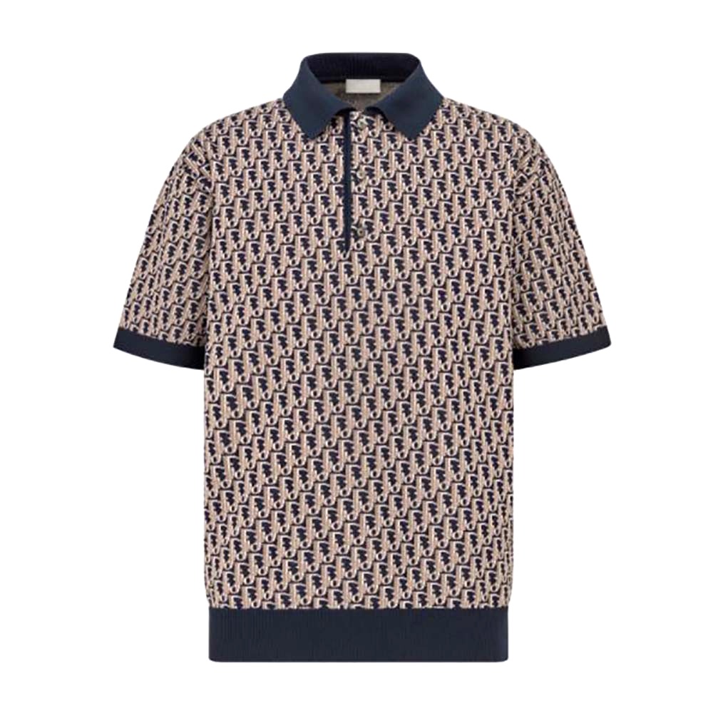 ÁO DIOR Men Oblique Polo Shirt Blue Cotton Jacquard