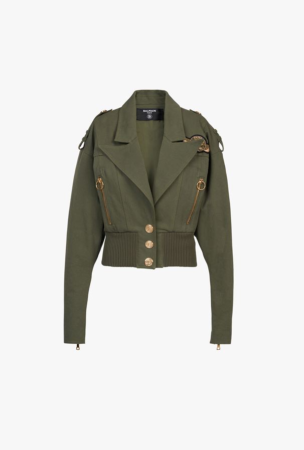 ÁO BALMAIN Khaki denim bomber jacket