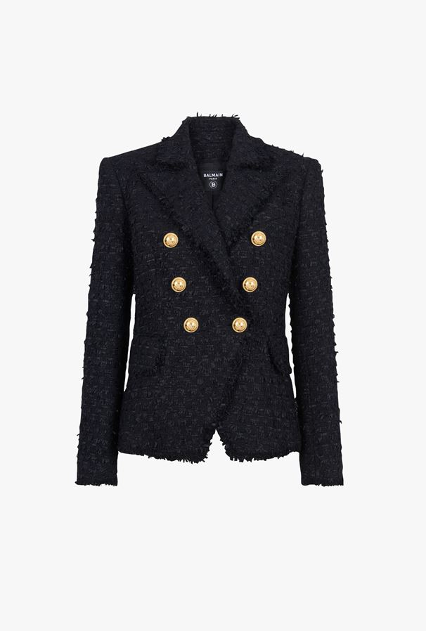 ÁO BALMAIN Black tweed jacket with double-breasted buttoned fastening