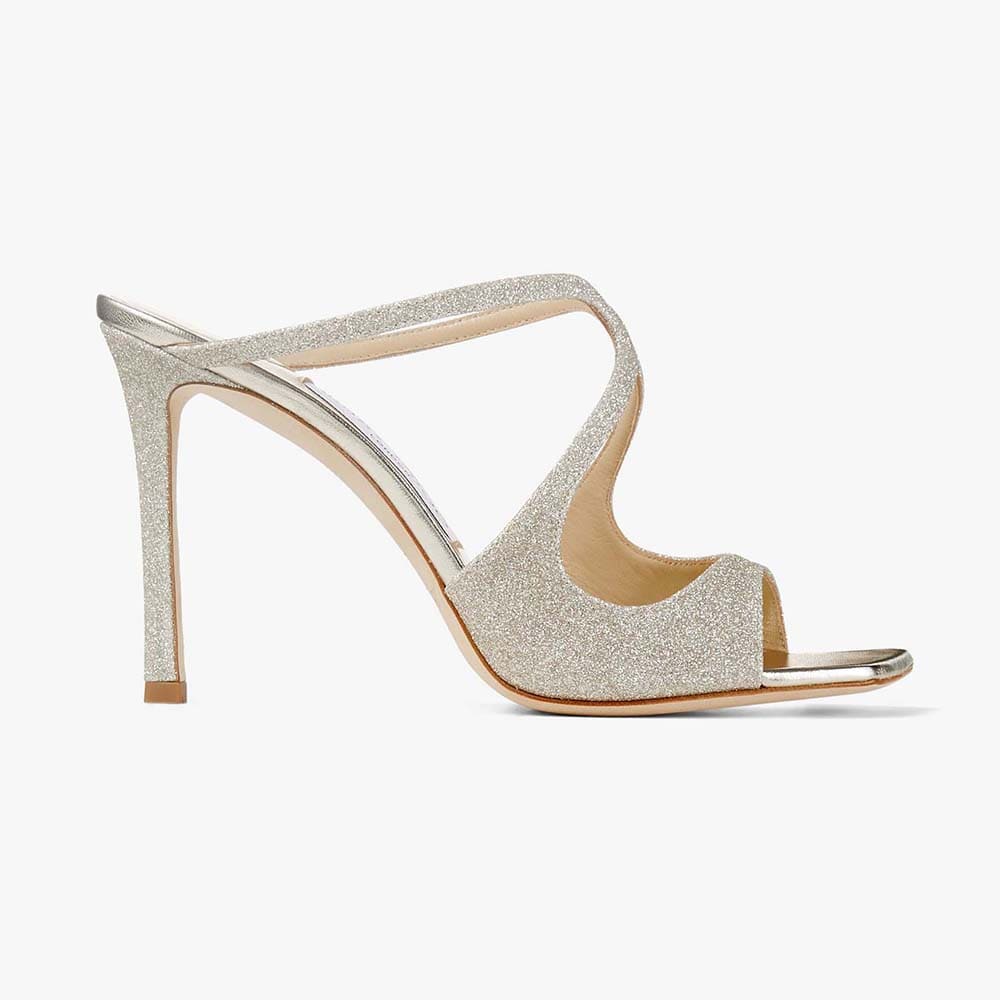 GIÀY Jimmy Choo Women Anise 95 Platinum Ice Dusty Glitter Mules