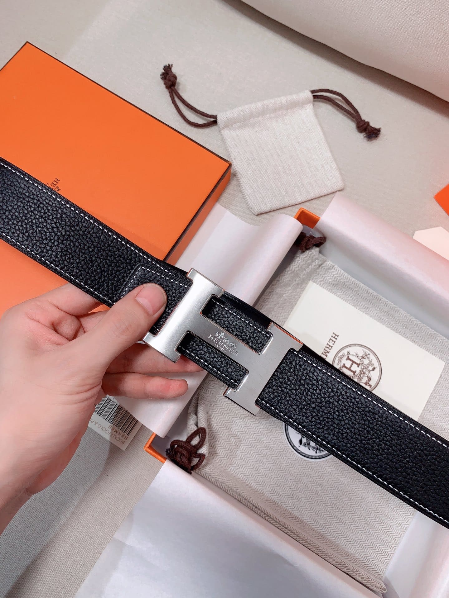 DÂY LƯNG HERMES H Togo leather hai mặt khóa bạc