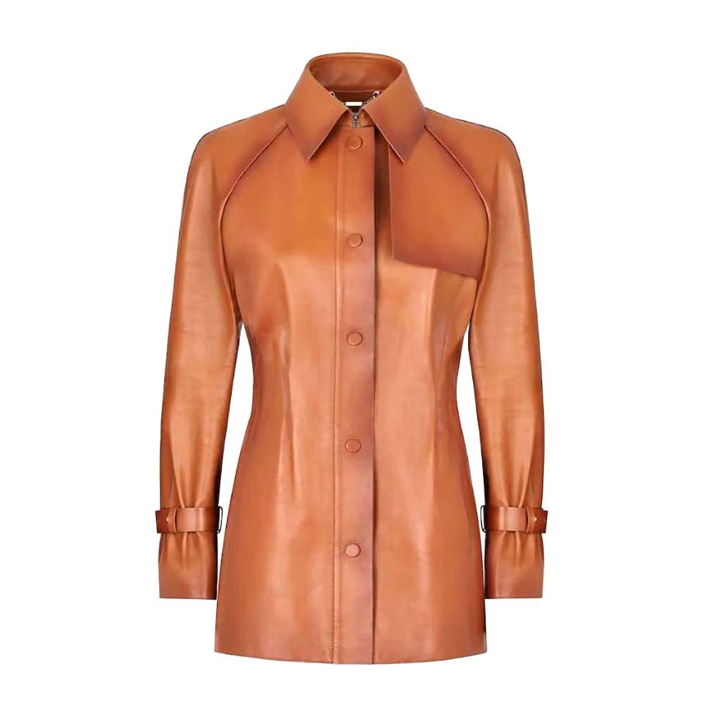 ÁO Fendi Women Shaded-Effect Tan Leather Jacket