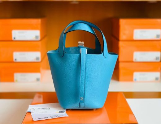 Túi Hermes Picotin Lock Togo Candy Blue Silver Hardware Handmade khâu tay 18cm