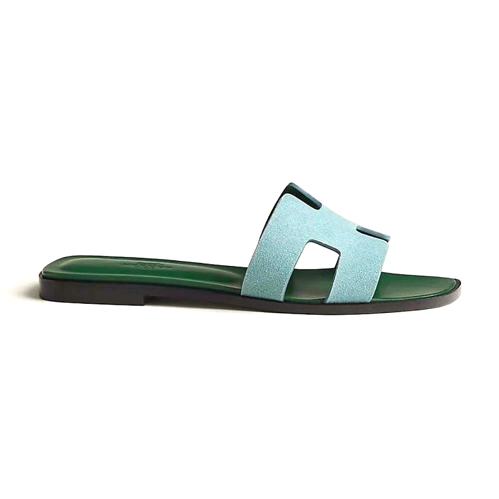 DÉP Hermes Women Oran Sandal in Suede Goatskin-Blue