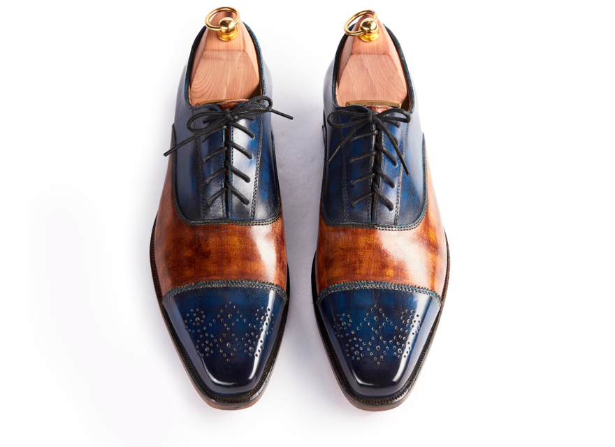 HENDERSON SHOES PERSONALIZATION BROWN & BLUE PAINTING HANDCRAFTED SHOES