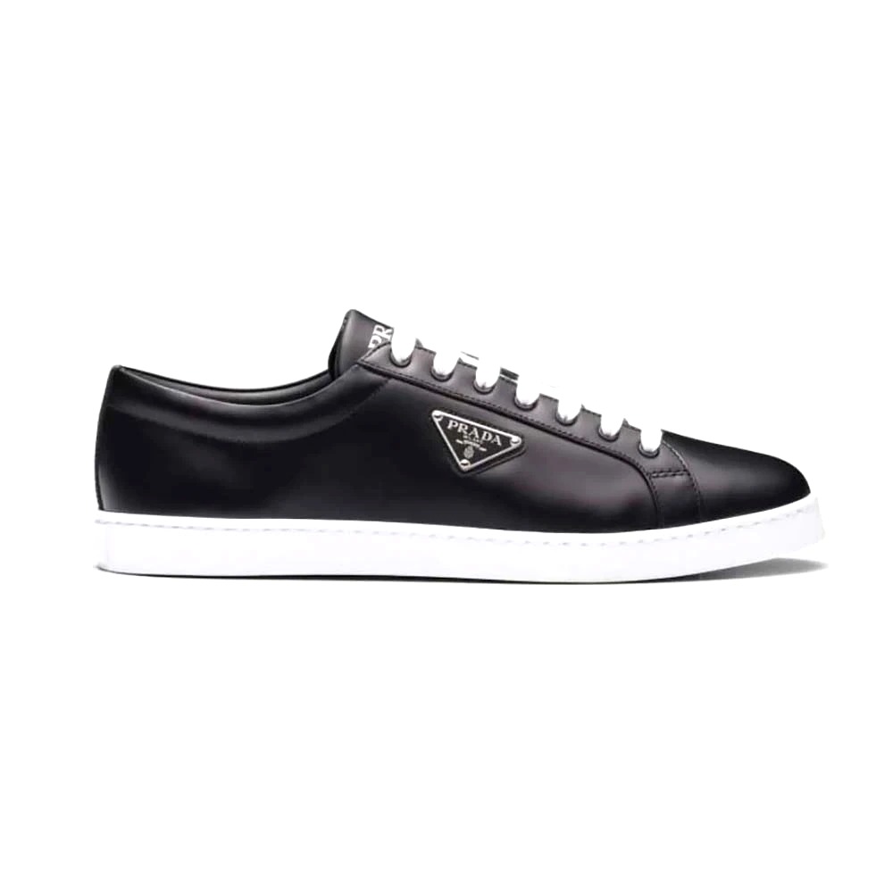 GIÀY PRADA Men Brushed Leather Sneakers-Black