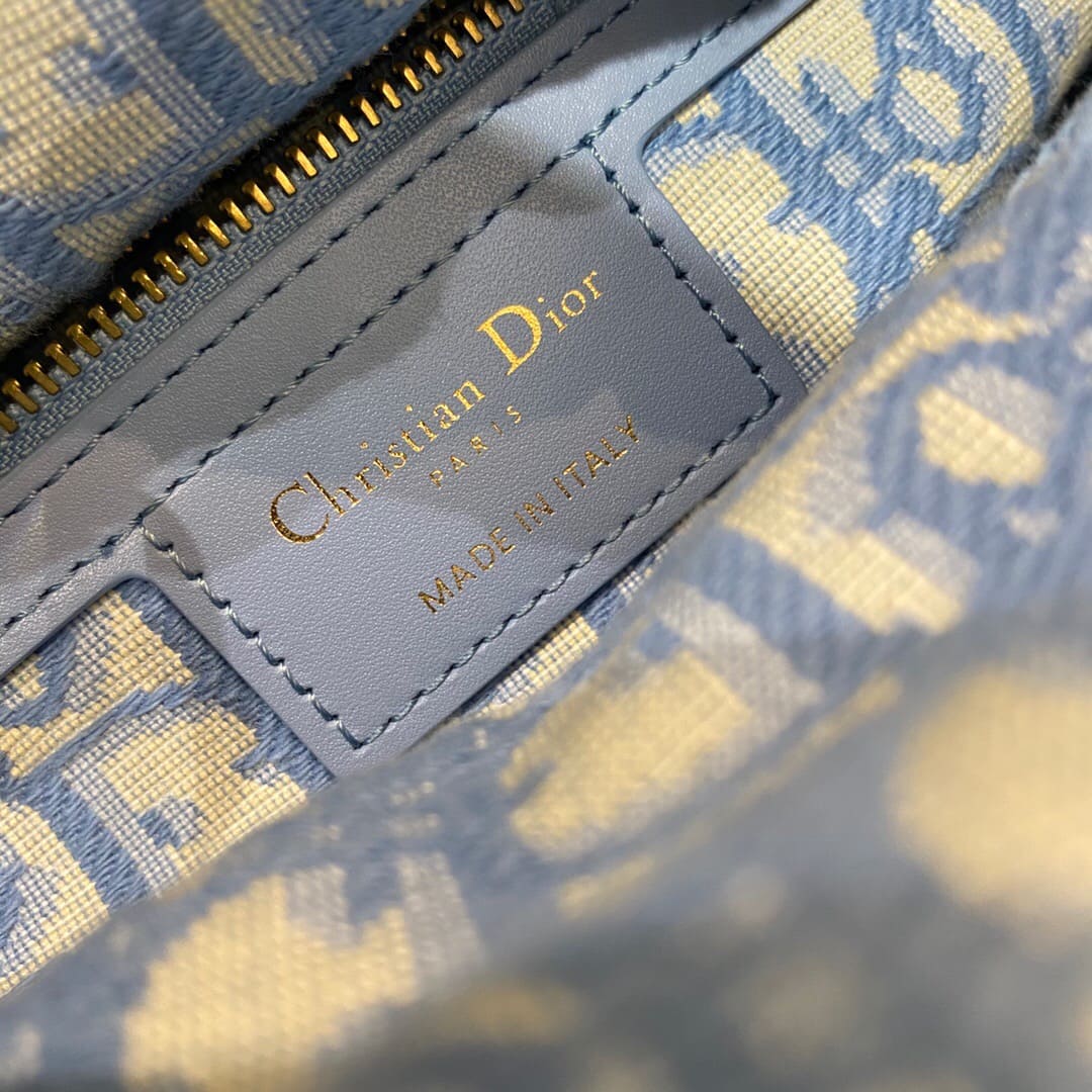 TÚI Dior Women Medium Lady Dior Bag Natural Wicker and Blue Dior Oblique Jacquard