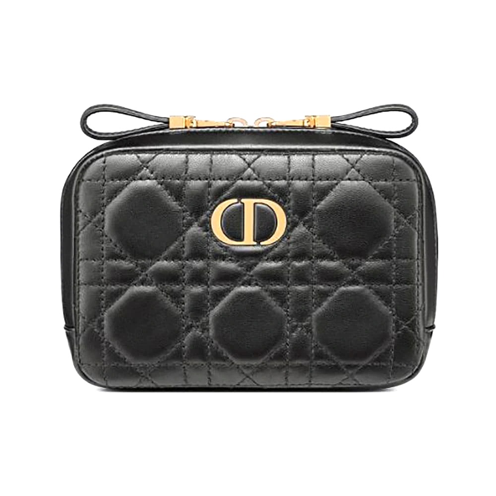 TÚI Dior Women Small Dior Caro Zipped Pouch Black Cannage Lambskin