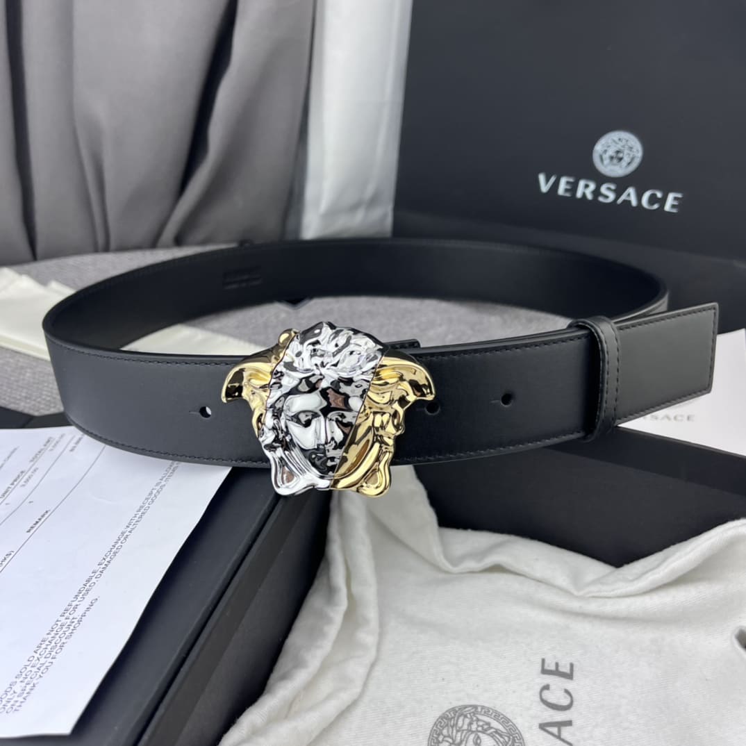 DÂY LƯNG VERSACE MEDUSA HEAD CALFSKIN LEATHER Khóa vàng trắng