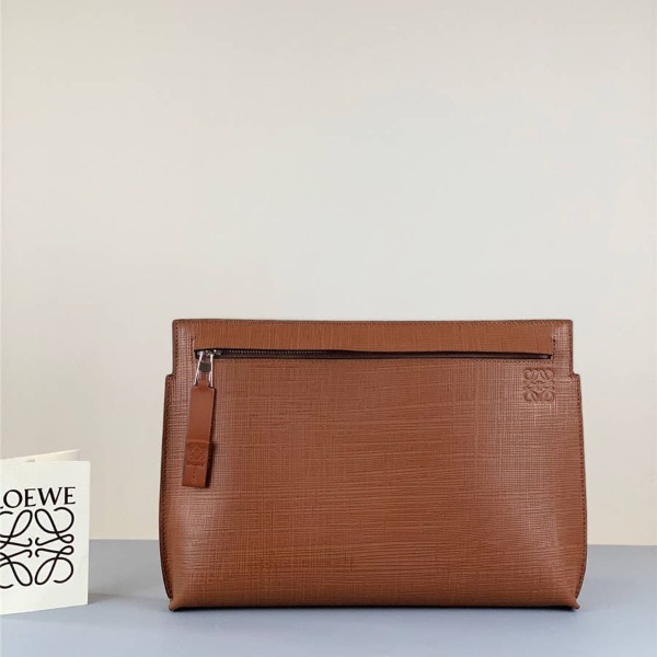 Túi LOEWE new embossed leather T pouch clutch Brown