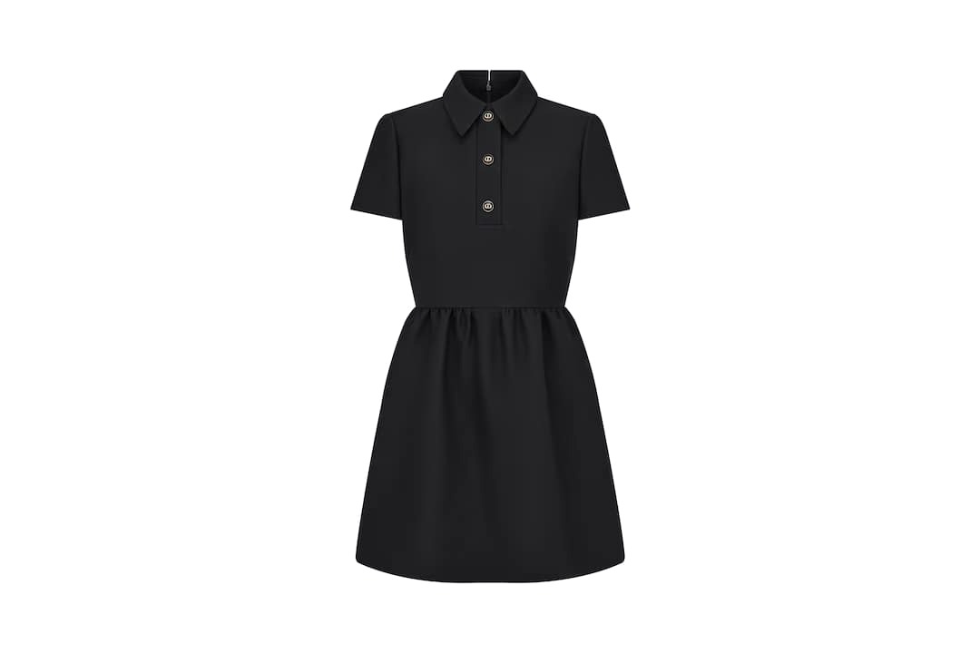 VÁY DIOR 30 Montaigne FITTED DRESS WITH 'CD' BUTTONS Black Wool and Silk