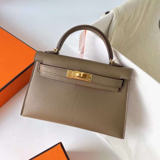 Túi Hermes Mini Kelly Swift Etoupe Grey Gold Hardware Handmade khâu tay 19cm