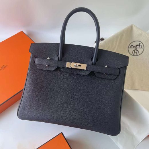 Túi Hermes Birkin Togo Deep Blue Silver Hardware Handmade khâu tay 30cm