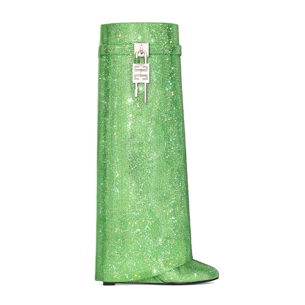 GIÀY Givenchy Women Shark Lock Boots in Satin with Strass-Green