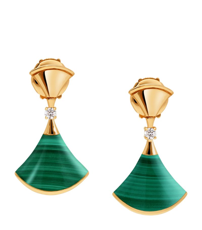 Bông tai BVLGARI Yellow Gold,Diamond and Malachite Divas' Dream Earrings vàng vàng 18K