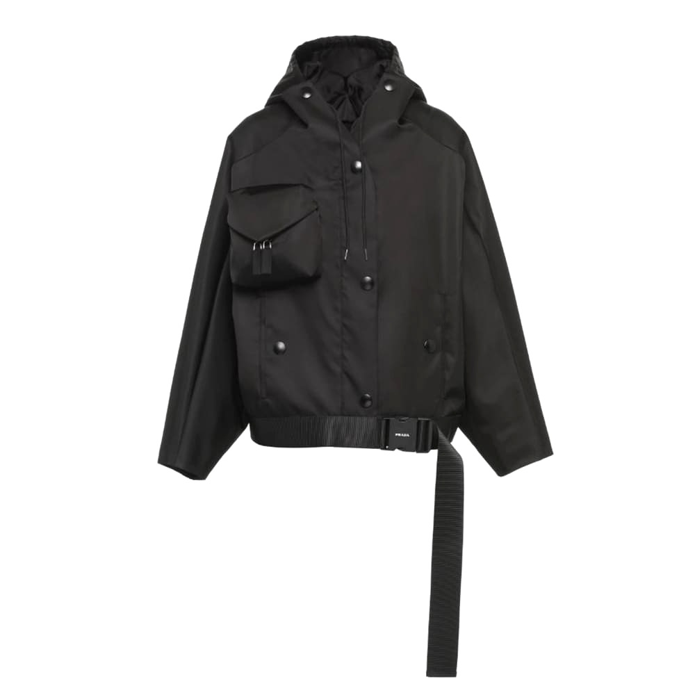 ÁO Prada Women Re-Nylon Gabardine Hooded Blouson Jacket-Black