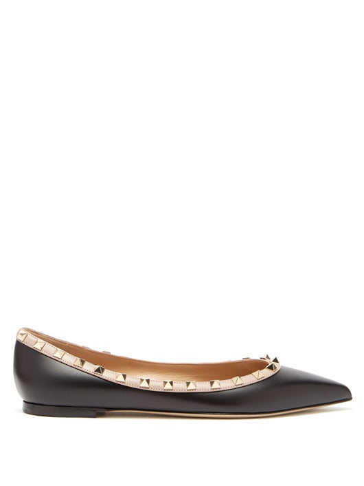 GIÀY VALENTINO GARAVANI Rockstud point-toe leather ballet flats