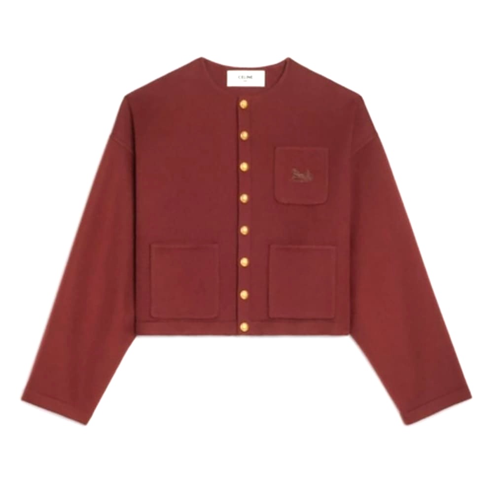 ÁO CELINE Women Reversible Snap Cardigan in Cashmere-Maroon