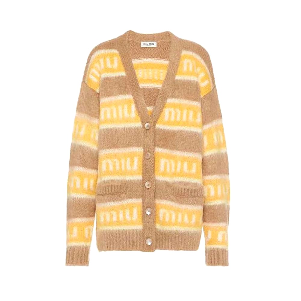ÁO Miu Miu Women Oversized Mohair Cardigan with Intarsia Logo-Yellow