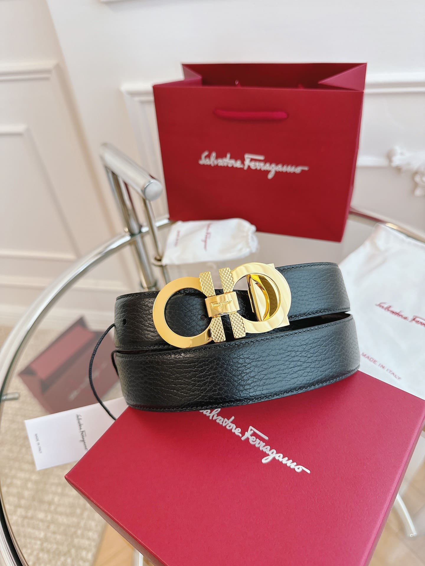 DÂY LƯNG Salvatore Ferragamo Adjustable Gancini Belt Khóa đen