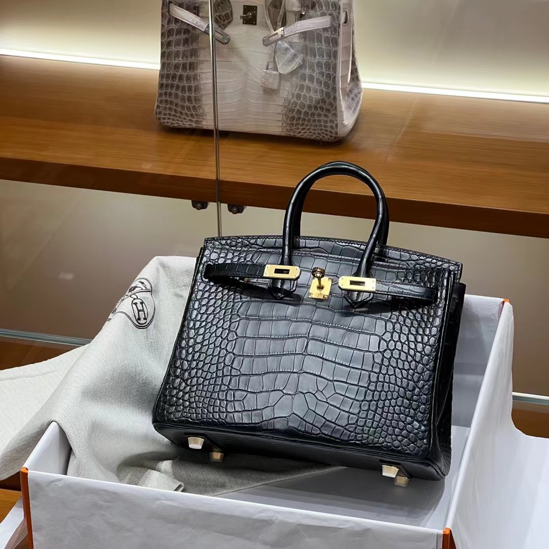 Túi Hermes Birkin Alligator Noir 25CM Handmade khâu tay(Giá liên hệ)