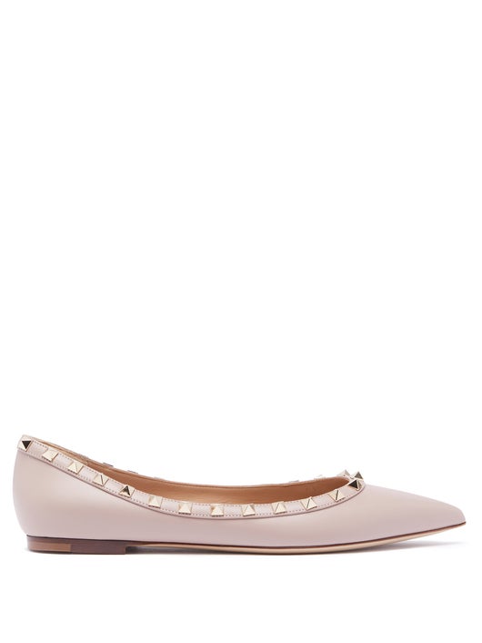 GIÀY VALENTINO GARAVANI Rockstud point-toe leather ballet flats