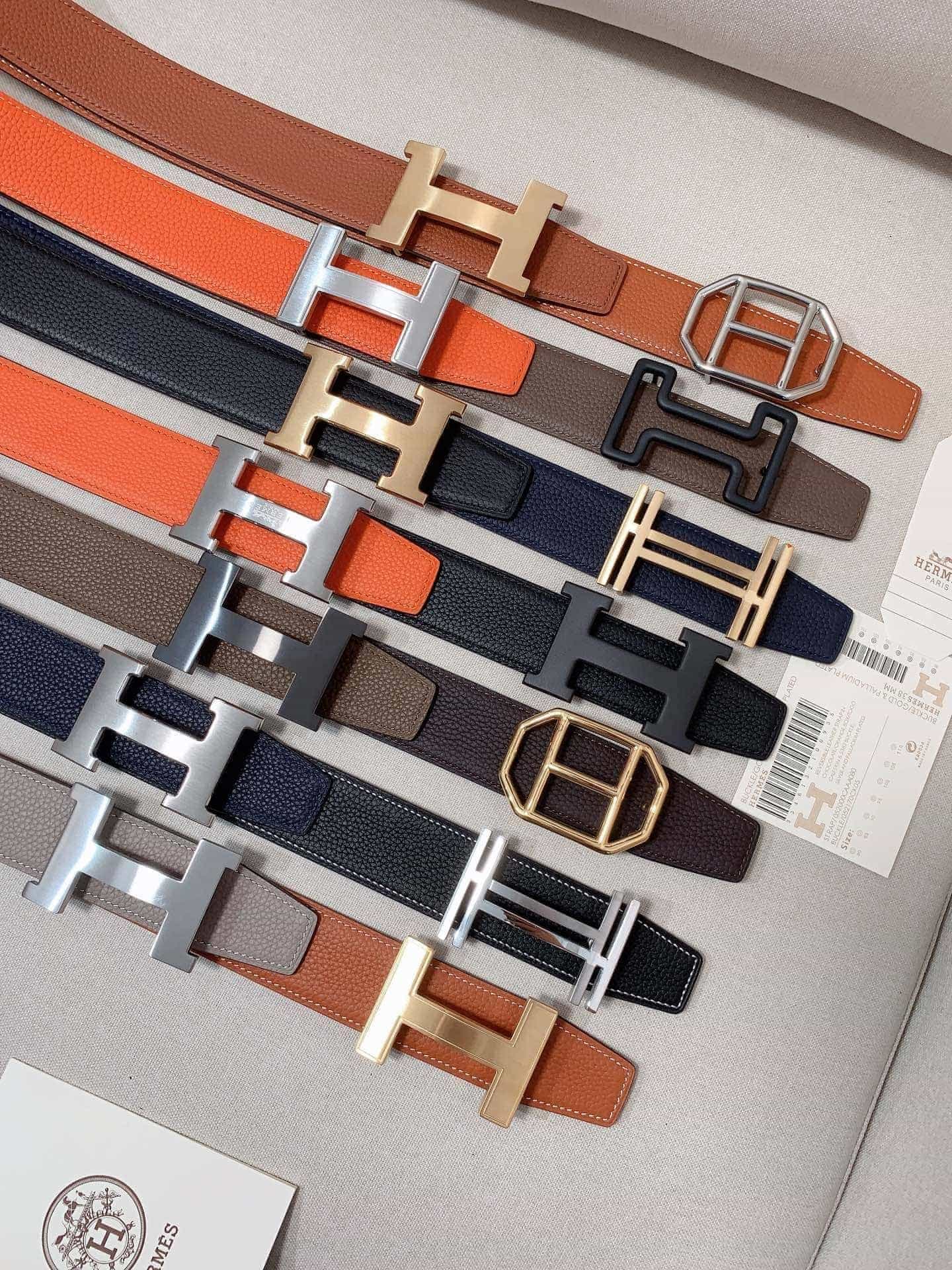 DÂY LƯNG HERMES H Togo leather hai mặt khóa bạc