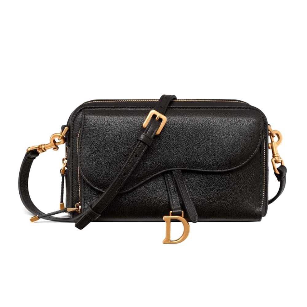 TÚI Dior Women Saddle Double Pouch Goatskin-Black