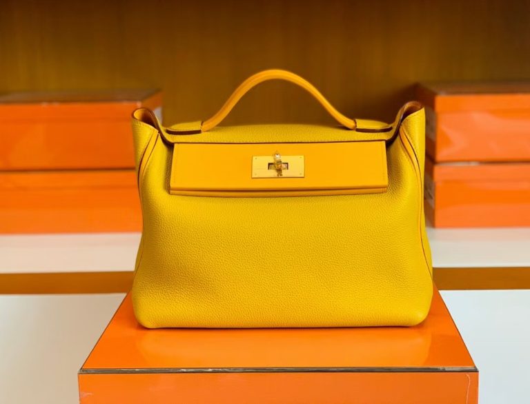 Túi Hermes Kelly 2424 taurillon Leather Amber yellow Gold Hardware Handmade khâu tay 29cm