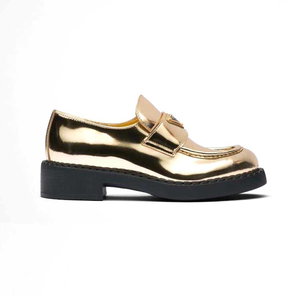GIÀY Prada Women Metallic Leather Loafers-Gold