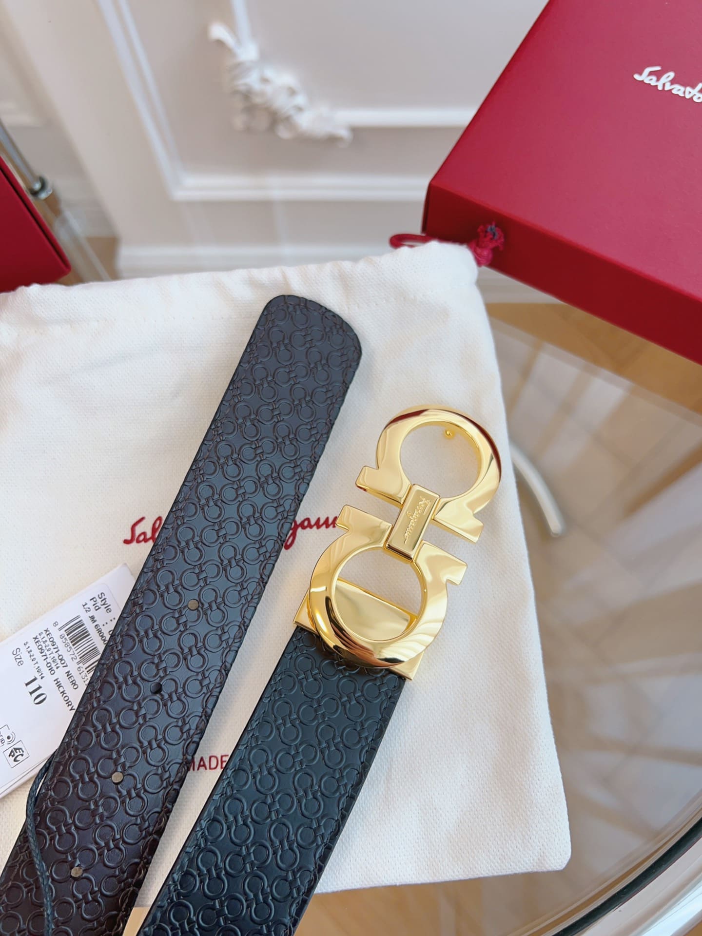 DÂY LƯNG Salvatore Ferragamo Adjustable Gancini Belt Khóa vàng