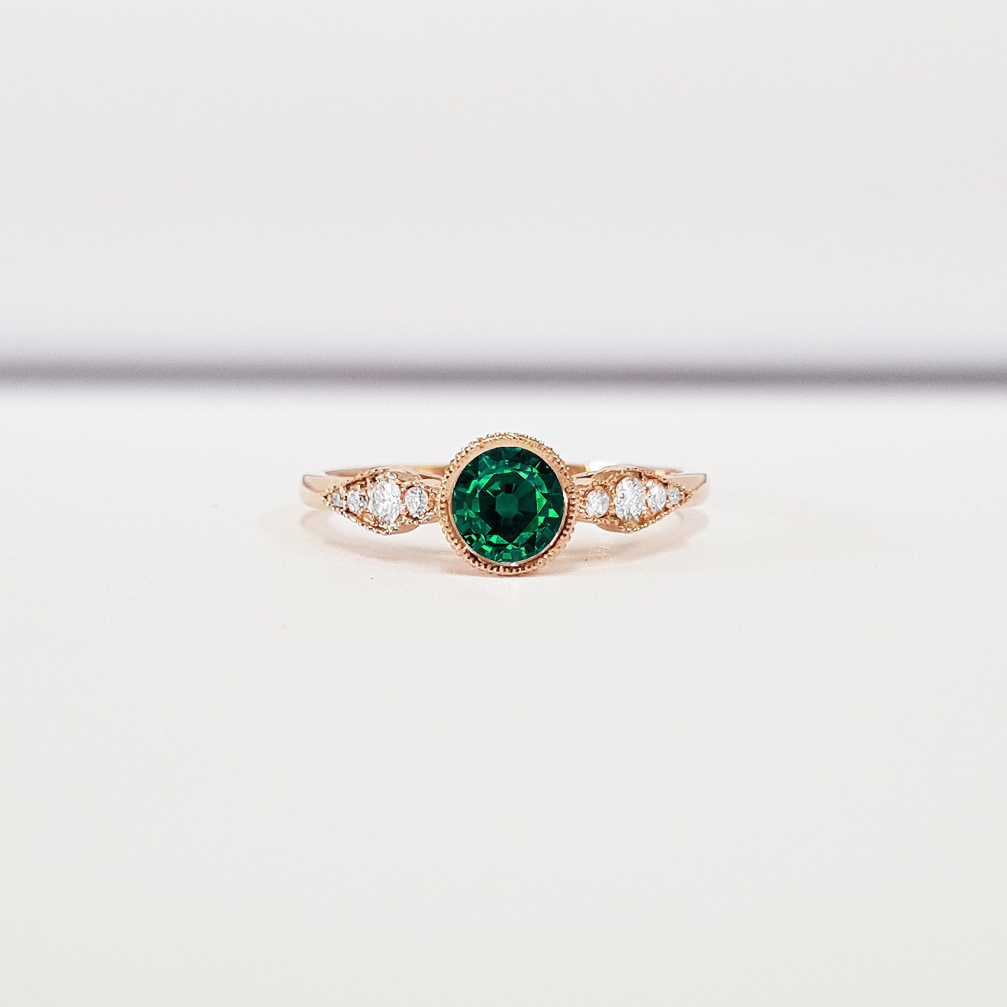 GREEN SAPPHIRE AND DIAMOND ROSE/WHITE/YELLOW GOLD ENGAGEMENT RING