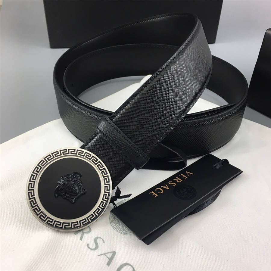 DÂY LƯNG VERSACE MEDUSA HEAD CIRCLE CALFSKIN LEATHER Khóa đen