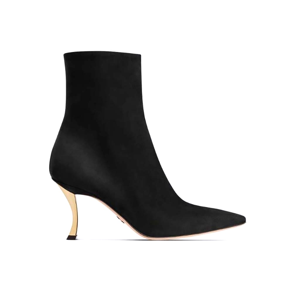 GIÀY Dior Women D-Fame Heeled Ankle Boot Black Suede Calfskin