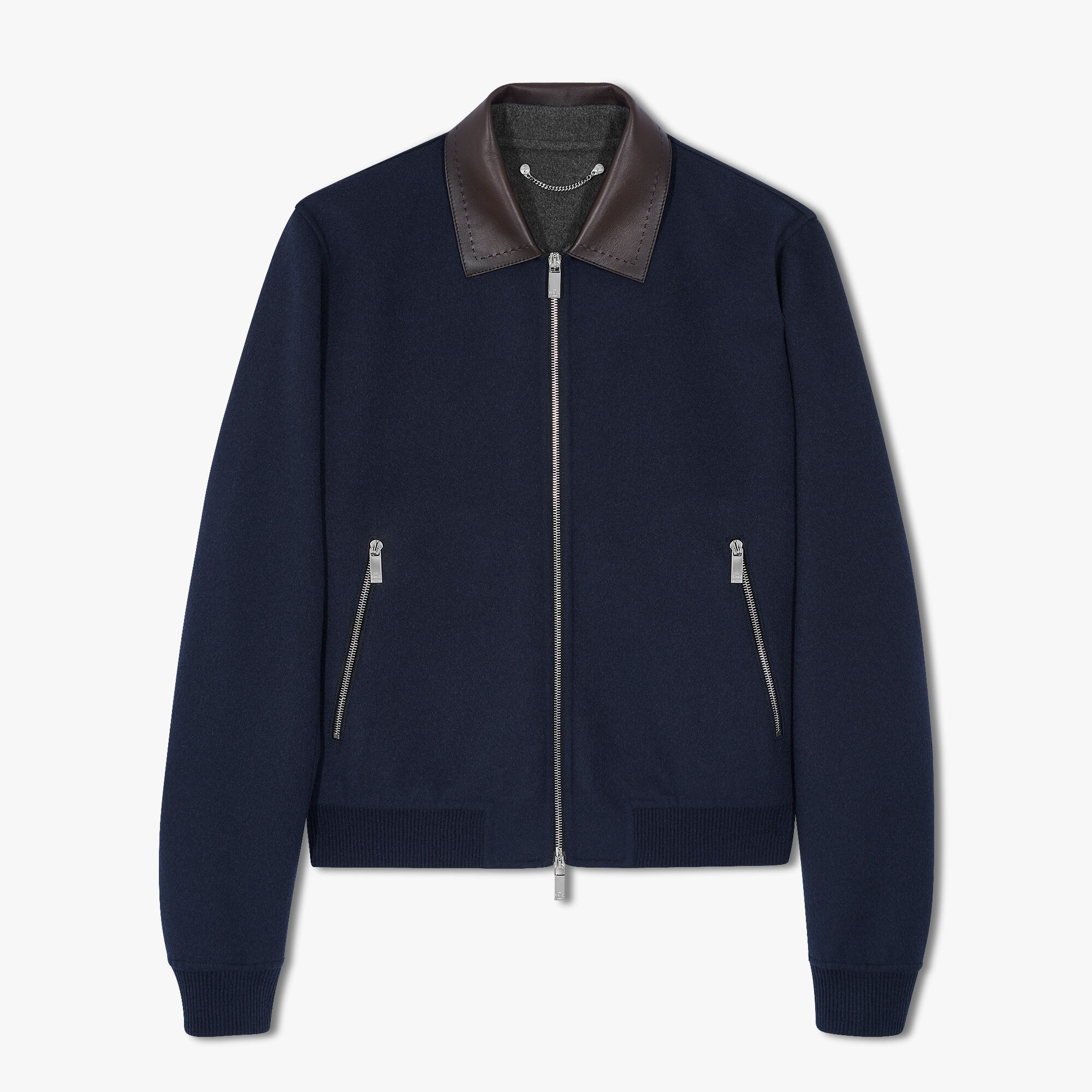 ÁO BERLUTI COLD NIGHT BLUE / ANTHRACITE leather jacket SS2021