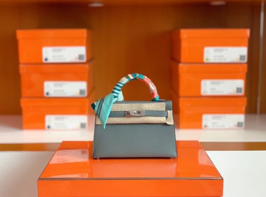 Túi Hermes Mini Kelly Epsom Almond green Silver Hardware Handmade khâu tay 19cm