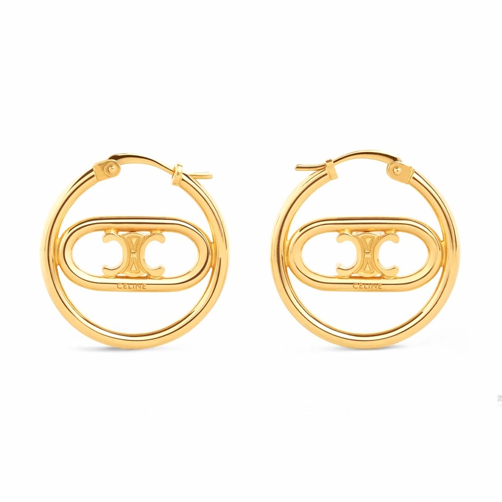 Bông tai Celine Maillon Triomphe Bold Hoops in Brass with Gold Finish