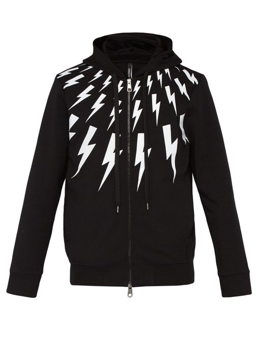 ÁO NỈ HOODIE NEIL BARRETT Layered lightning bolt hooded sweatshirt