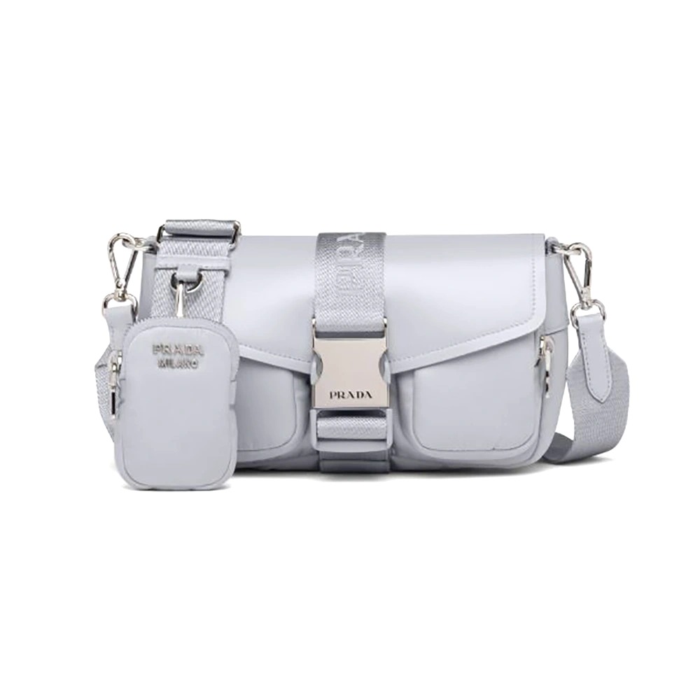 TÚI Prada Women Pocket Nylon and Brushed Leather Bag-Blue