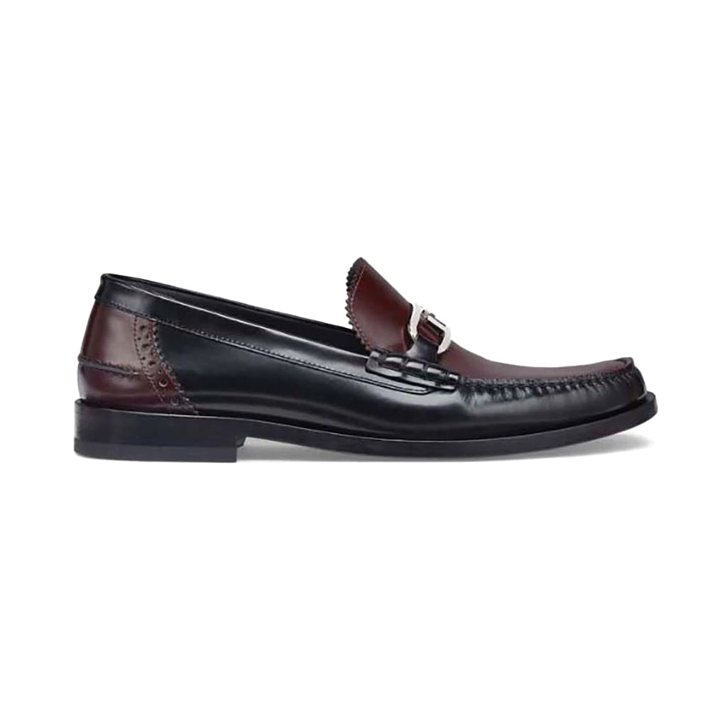 GIÀY Fendi Maroon Leather Loafers with Fendi O’Lock Motif