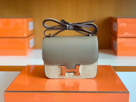 Túi Hermes Constance Swift Etoupe Grey Silver Hardware Handmade khâu tay 18cm