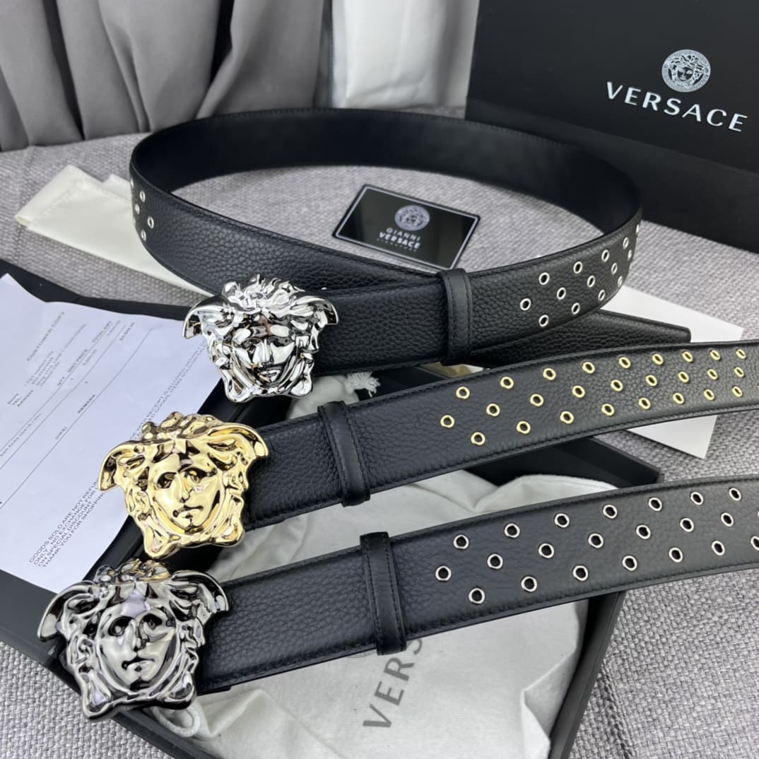 DÂY LƯNG VERSACE MEDUSA HEAD CALFSKIN LEATHER Khóa đen