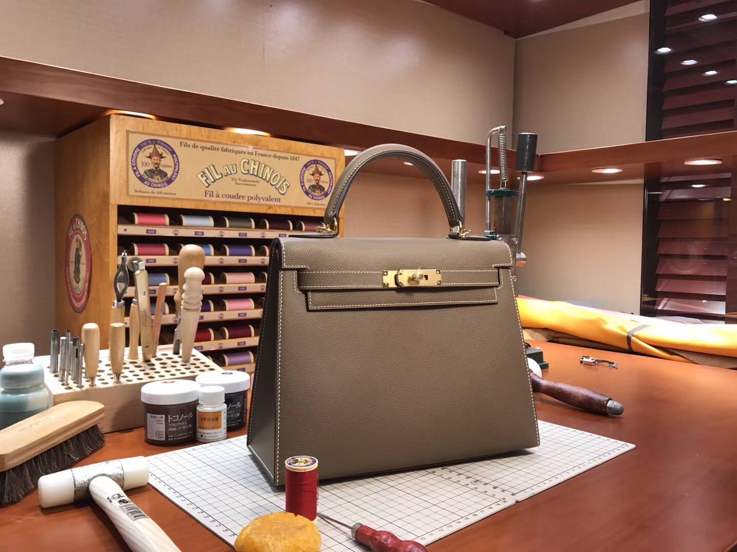 TÚI HERMES Kelly 28CM Elephant Gray